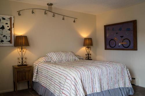 a bedroom with a bed and two lamps at Red Wing Motel in Manitou Springs