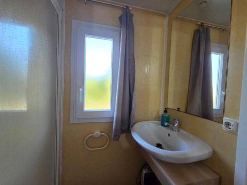 a bathroom with a sink and a mirror and a shower at Camping Albox in Albox