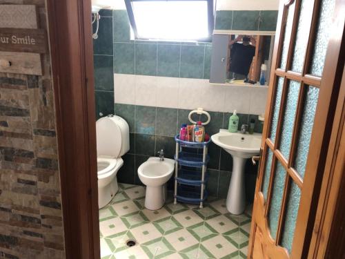 a bathroom with a toilet and a sink at Apartament Priam in Golem