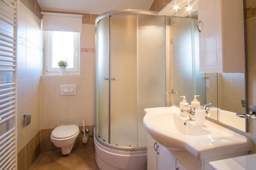 a bathroom with a shower and a sink and a toilet at Apartment Ivana 2435 in Malinska