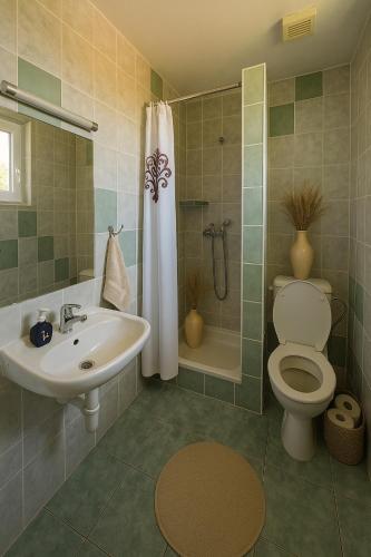 a bathroom with a sink and a toilet and a shower at Penzión u Veroniky in Ždiar