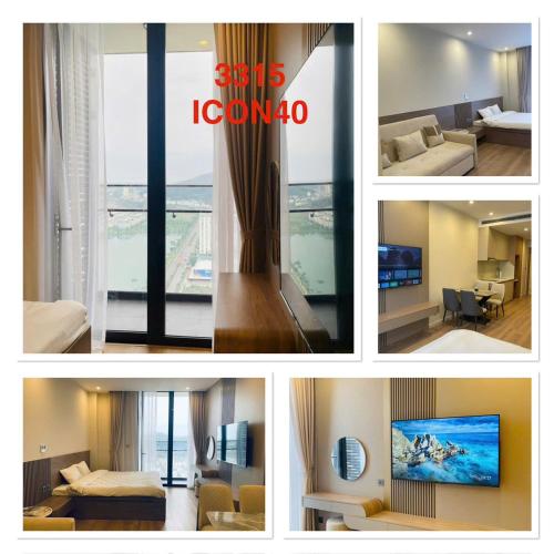 a collage of four pictures of a living room at Home Stay ICON40 Hạ Long Khách sạn cao cấp in Ha Long