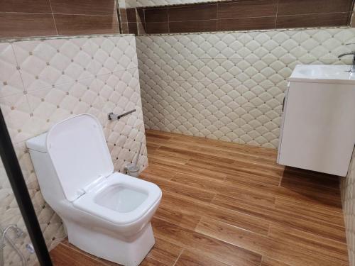 a bathroom with a toilet and a sink at Caesar's Hotel & Apartment Room #4 in Ikeja