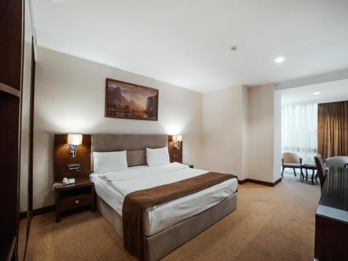 a bedroom with a large bed in a hotel room at Hotel Diamond in Baku