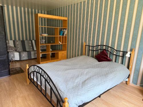 HaanjaにあるCozy Apt in Haanjaのベッドルーム(ベッド1台、本棚付)