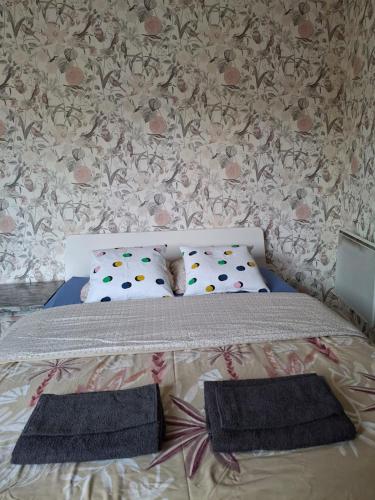 a bedroom with a bed with two pillows on it at Metz Port Saint Marcel in Metz