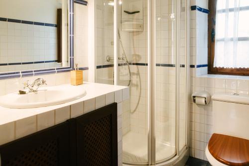 a bathroom with a sink and a shower at Hotel Palacio de Caranceja in Reocín