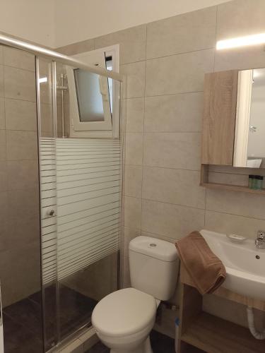 a bathroom with a toilet and a sink at Euphoria City Homes in Argostoli
