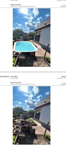 un collage de deux photos d'une piscine dans l'établissement Gîte les Tilleuls Piscine été 2026, à Scherwiller