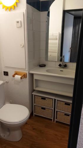 une salle de bain avec toilettes, lavabo et miroir dans l'établissement Résidence Chaviere - CHAVIERE - CHAV38 MAE-3091, à Modane
