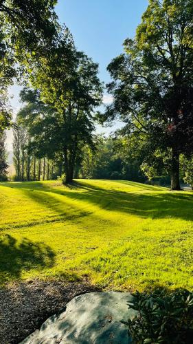 a field of green grass with trees in the background at L'Écrin du Marquis 