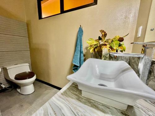 a bathroom with a toilet and a white sink at 3 bedrooms Ocean view Villa Keanu in Pavones