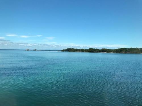 a large body of water with trees in the background at Beach House la Tortuga, Punta Seca, Rincón del Mar 