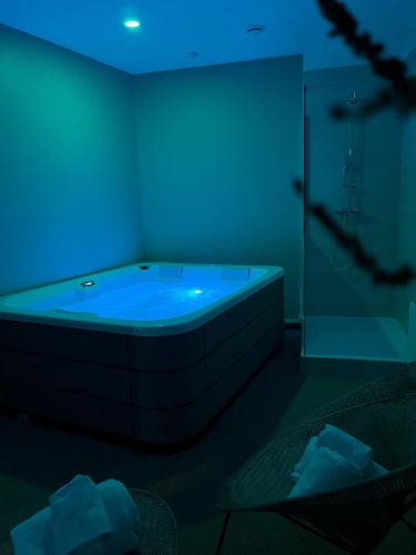 a bathroom with a tub with a blue light at Best Western L'Aquarium Arras Nord in Fresnes-lès-Montauban