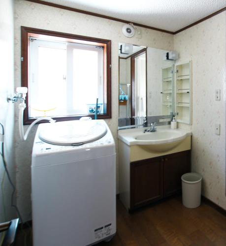 a bathroom with a sink and a mirror at Echo Villa the Spacious in Hakuba