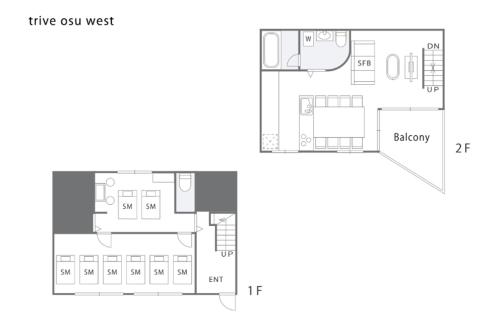 a floor plan of a small apartment at trive osu west 最大9名宿泊可能 1台無料駐車場付き in Minami-sotoborichō