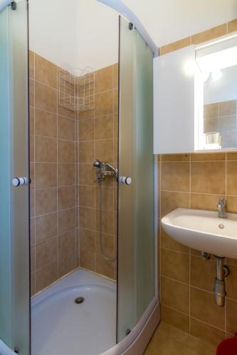 a bathroom with a shower and a sink at Starigrad Apartment in Starigrad