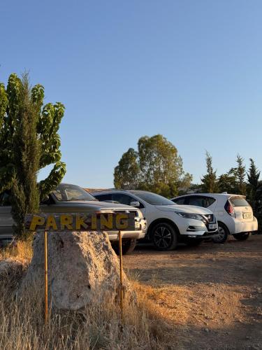a group of cars parked in a parking lot at Yurts in Cyprus - Koliba Tiny House in Simou
