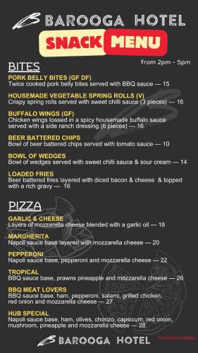 a menu for a barcelona steak menu at Barooga Hotel in Barooga