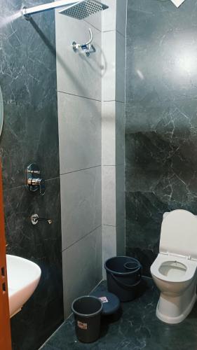 a bathroom with a toilet and a sink at Siddhi inn in Gangānagar