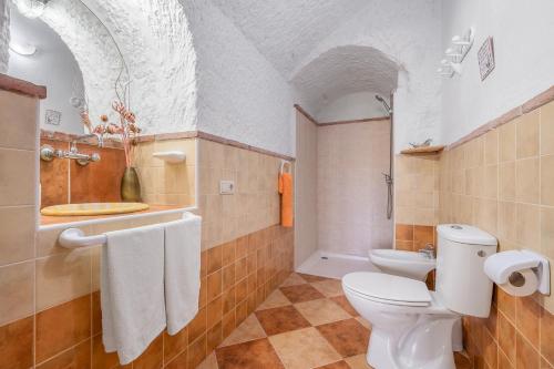 a bathroom with a toilet and a sink and a tub at La Higuera in Benalúa de Guadix