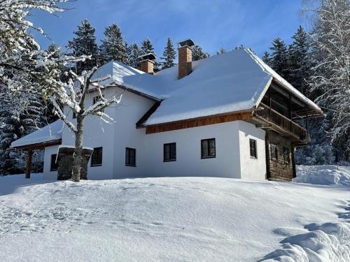 にあるLandhausidylle - Natur & Komfortの雪に覆われた家