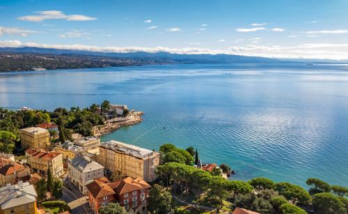 an aerial view of a large body of water at Hotel Kvarner - Liburnia in Opatija