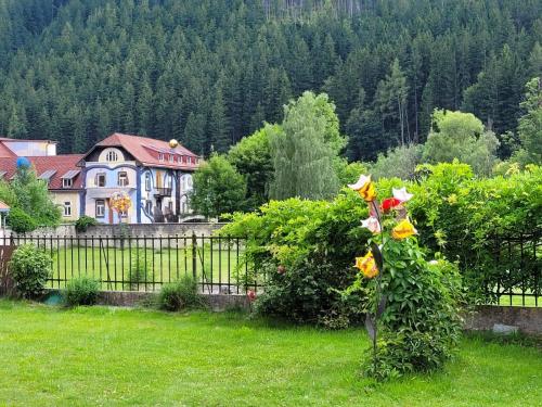 a house with a fence and flowers in a yard at Villa Paradise in Neudörfl