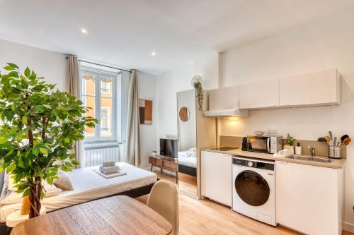 Kuchyň nebo kuchyňský kout v ubytování Le Dock Lodge - Studio - proche quai de Saone