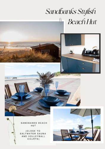 a collage of photos with a table and a beach at Dorset Stylish Apartment in Poole