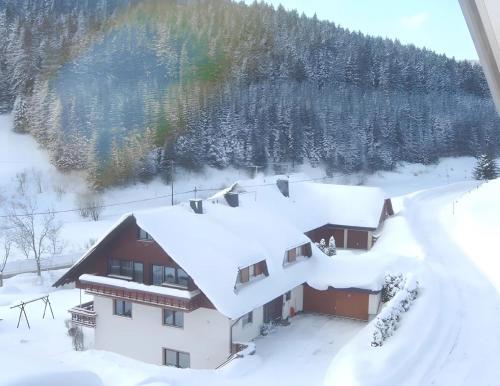 an aerial view of a house in the snow at Haus Pfaff in Vöhrenbach