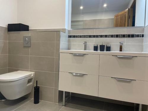 a bathroom with a toilet and a sink at Pays Aix-en-Provence, maison avec piscine Fuveau in Fuveau