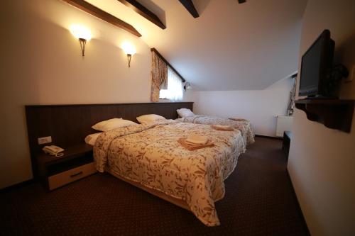 sypialnia z łóżkiem i telewizorem z płaskim ekranem w obiekcie Villa od Alula w mieście Vevčani