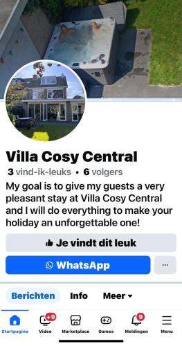 a screenshot of a text message about a villa cozy central virtual hisles videos at Villa Cosy Central incl Jacuzzi Near trainstation, beach and city in Heemstede