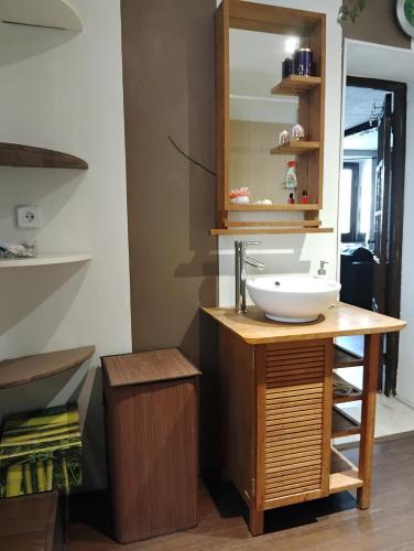 une salle de bain avec un lavabo et un miroir dans l'établissement breil sur roya, à Breil-sur-Roya