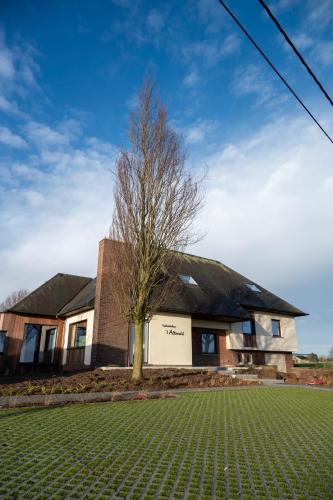a house with a tree in front of it at Vakantiehuis 't Alkeveld in Zottegem