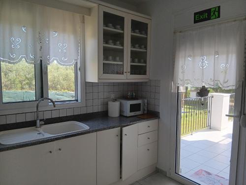 a kitchen with a sink and a microwave at OASIS VILLA in Litochoro