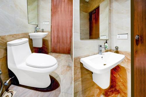 two pictures of a bathroom with a toilet and a sink at FabHotel Arastu Plaza - Nr Nampally Railway Station in Hyderabad