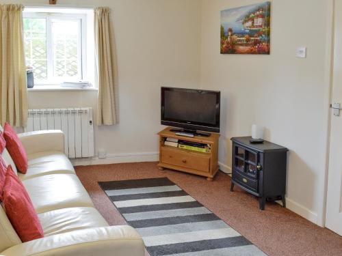 ein Wohnzimmer mit Couch und Flachbildfernseher in der Unterkunft Foxglove Cottage in Wootton Fitzpaine