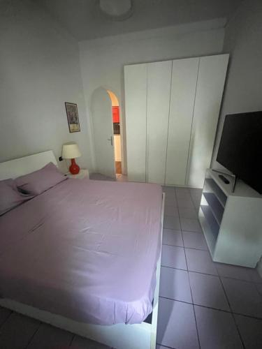a bedroom with a bed and a flat screen tv at Matilde house in Montecatini Terme