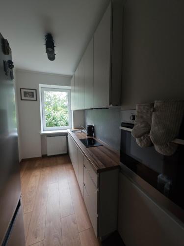 タリンにあるStylish Apartment in Lasnamäeの小さなキッチン(シンク付)、窓