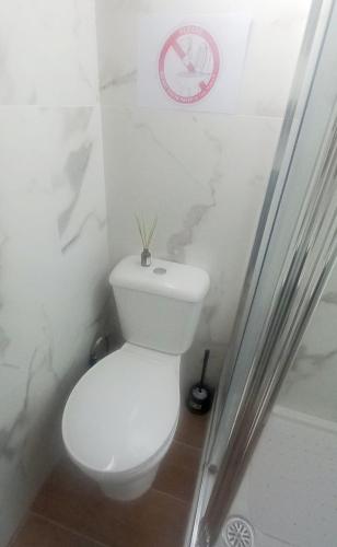 a bathroom with a white toilet and a shower at Airport Home Tenerife Norte in La Laguna