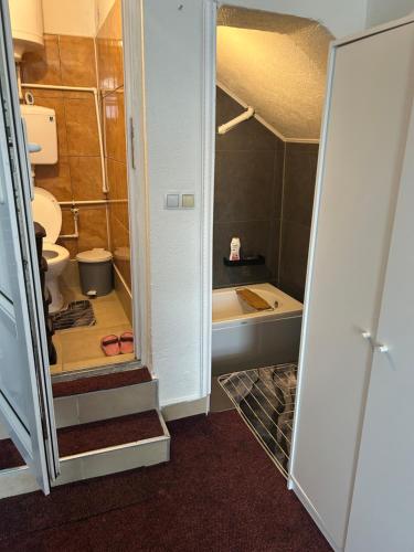 a small bathroom with a toilet and a sink at APARTMANI & RESTORAN -S O K O- SJENICA in Sjenica
