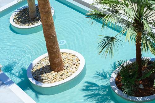 an overhead view of three palm trees in a swimming pool at Envy Seaside Suites,By IdealStay Experience in Heraklion