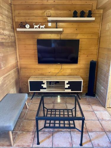 Una televisión o centro de entretenimiento en Chalet 6 dans les Pyrénées proche d'Andorre