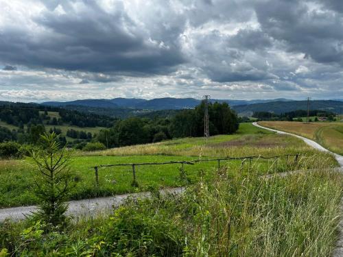 a field with a fence on the side of a road at el Gotel in Čadca