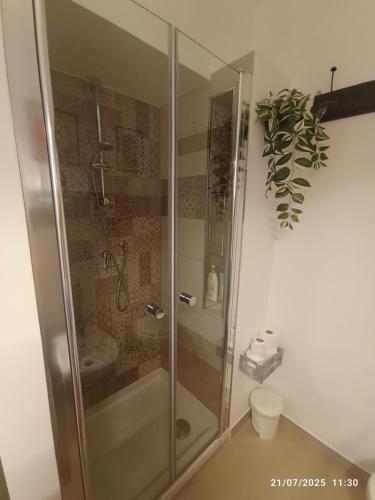 a shower with a glass door in a bathroom at ALMAREDo in Bisceglie