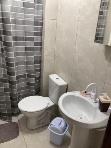 a bathroom with a toilet and a sink at Apartamento aconchegante in Rio Grande