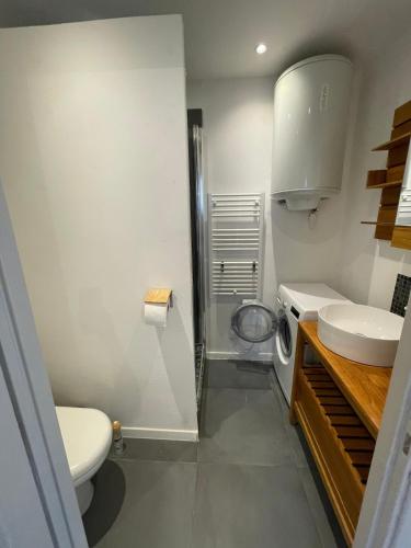 a bathroom with a toilet sink and a washing machine at Basil - Vue imprenable sur la Basilique in Saint-Maximin-la-Sainte-Baume