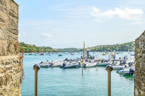a bunch of boats are docked in a harbor at Easter, Folly Lane, Salcombe in Salcombe